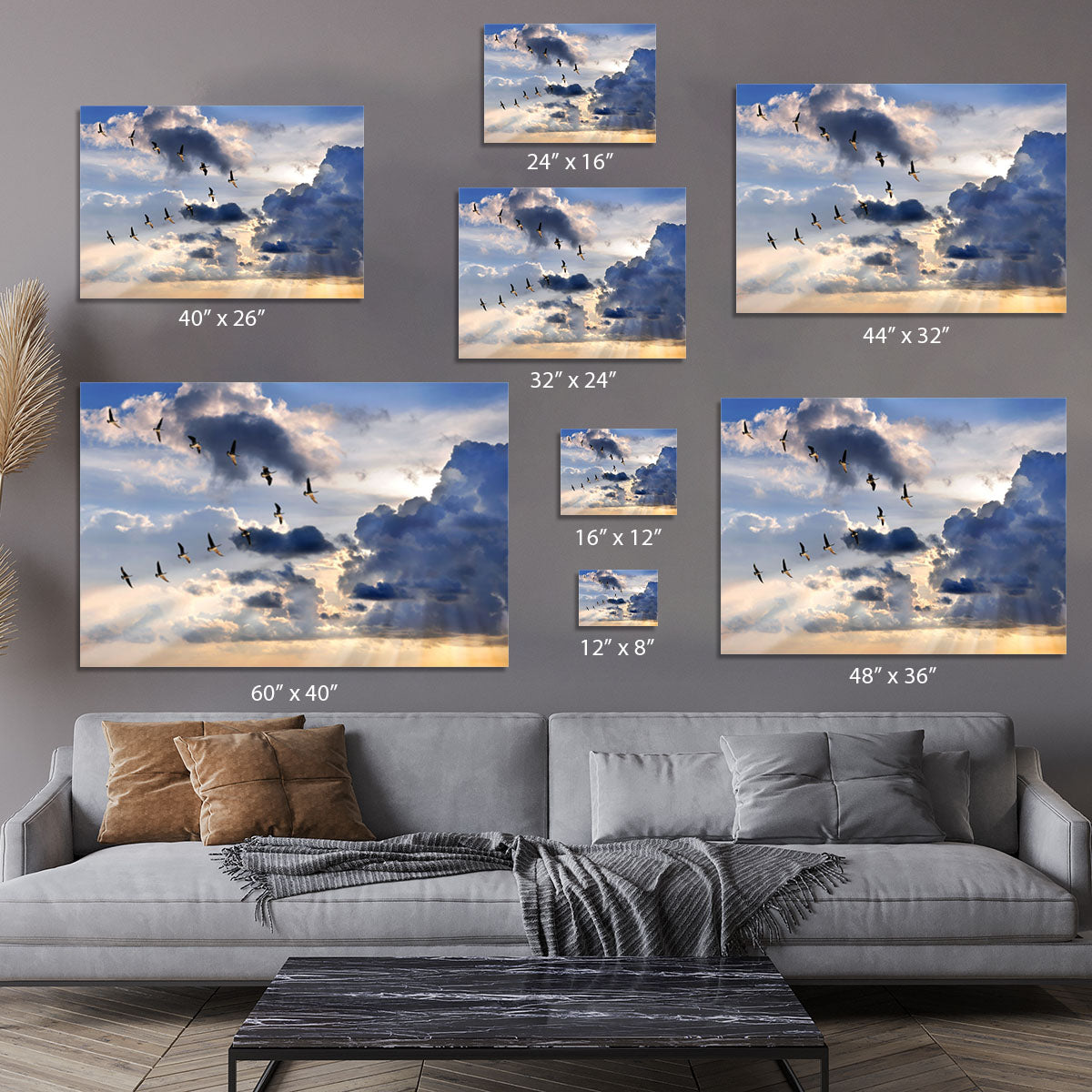 Group of Canadian geese flying in V-formation Canvas Print or Poster - Canvas Art Rocks - 7