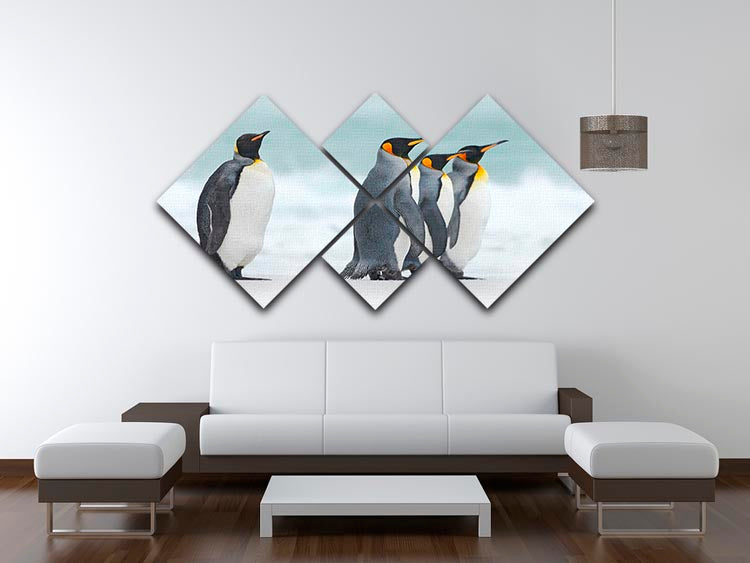 Group of four King penguins 4 Square Multi Panel Canvas - Canvas Art Rocks - 3