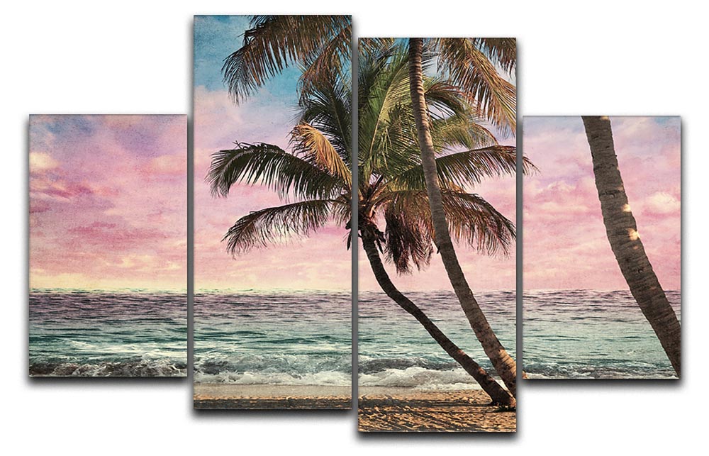 Grunge Image Of Tropical Beach 4 Split Panel Canvas - Canvas Art Rocks - 1
