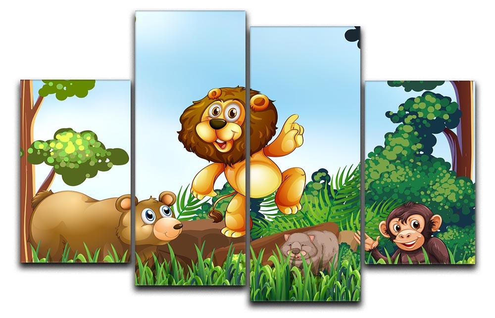 Happy animals living in the jungle 4 Split Panel Canvas - Canvas Art Rocks - 1