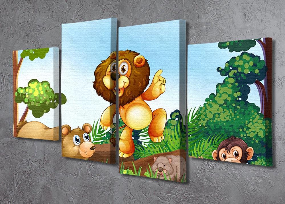 Happy animals living in the jungle 4 Split Panel Canvas - Canvas Art Rocks - 2