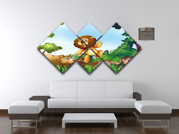 Happy animals living in the jungle 4 Square Multi Panel Canvas - Canvas Art Rocks - 3