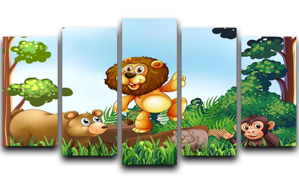 Happy animals living in the jungle 5 Split Panel Canvas - Canvas Art Rocks - 1