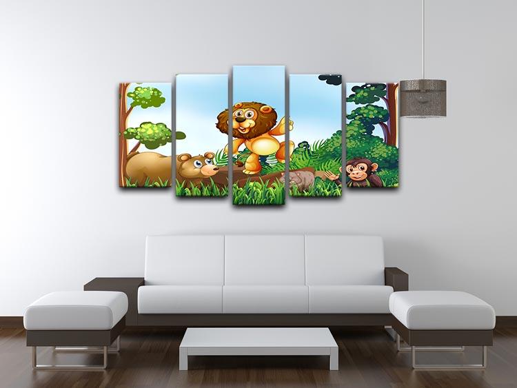 Happy animals living in the jungle 5 Split Panel Canvas - Canvas Art Rocks - 3