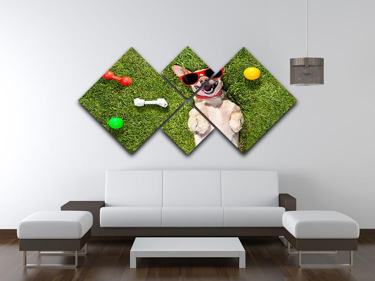 Happy chihuahua terrier dog in park 4 Square Multi Panel Canvas - Canvas Art Rocks - 3
