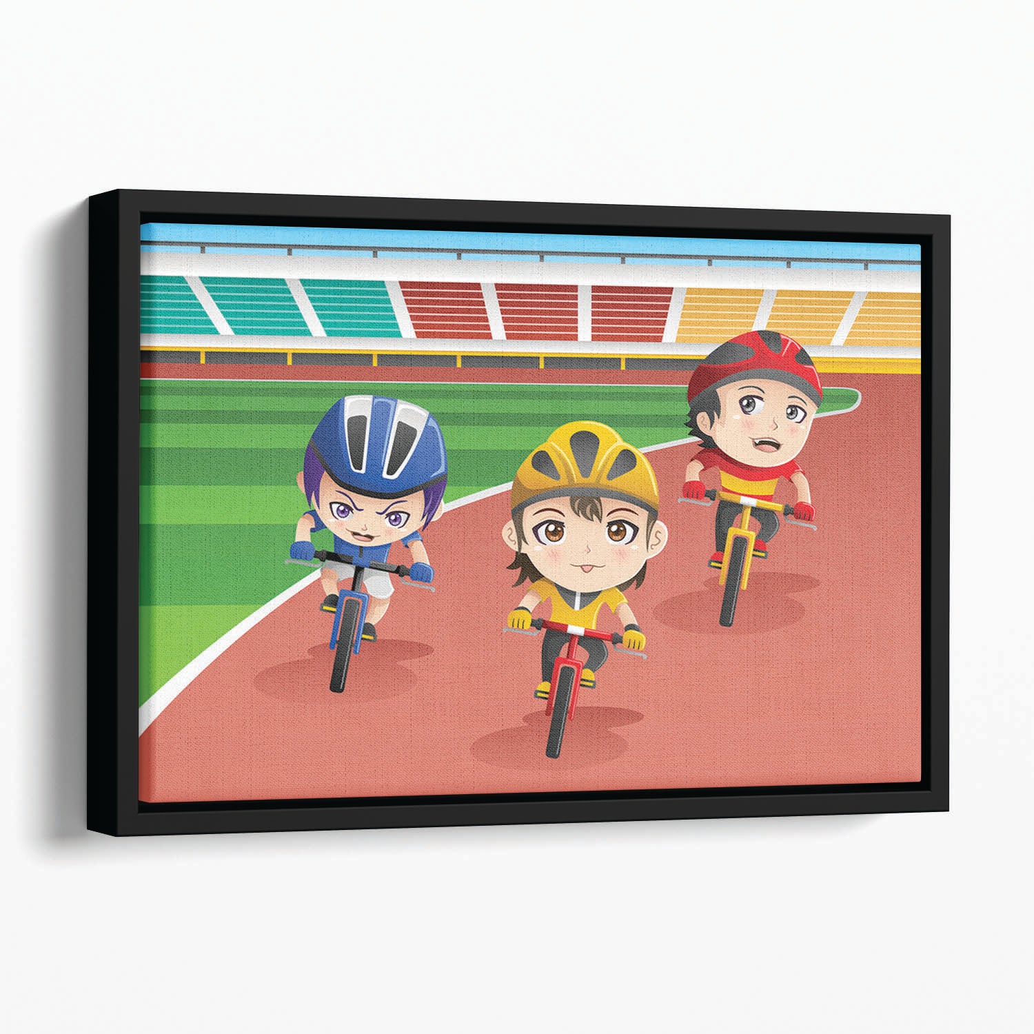 Happy kids in a bicycle race Floating Framed Canvas