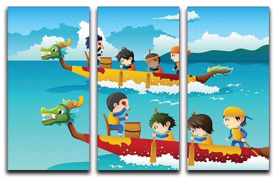 Happy kids in a boat race 3 Split Panel Canvas Print - Canvas Art Rocks - 1