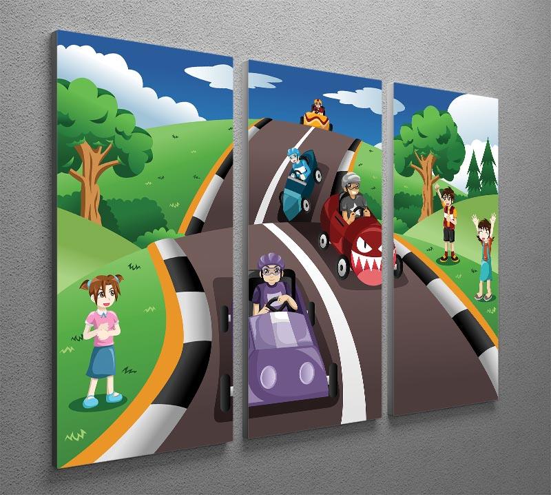 Happy kids in a box car race 3 Split Panel Canvas Print - Canvas Art Rocks - 2