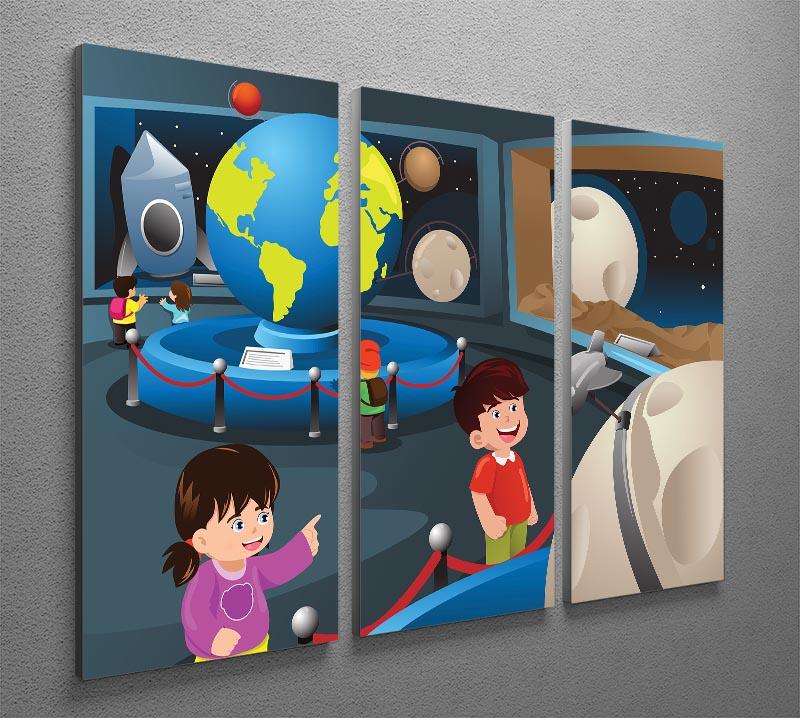 Happy kids on field trip to a planetarium 3 Split Panel Canvas Print - Canvas Art Rocks - 2