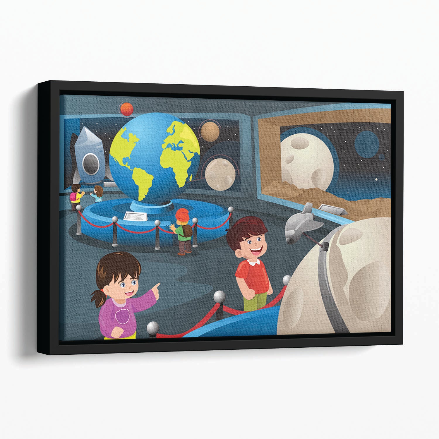 Happy kids on field trip to a planetarium Floating Framed Canvas