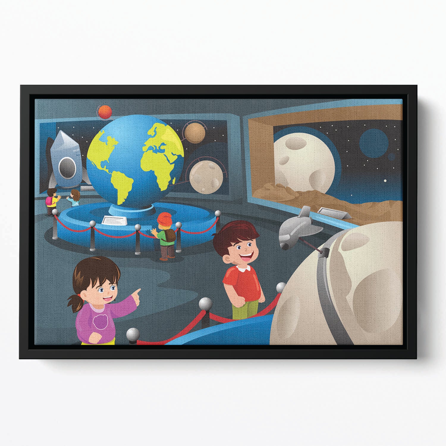 Happy kids on field trip to a planetarium Floating Framed Canvas