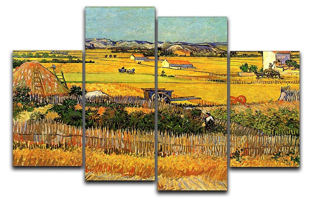 Harvest at La Crau with Montmajour in the Background by Van Gogh 4 Split Panel Canvas  - Canvas Art Rocks - 1
