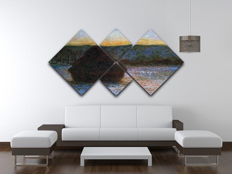 Haylofts thaw sunset by Monet 4 Square Multi Panel Canvas - Canvas Art Rocks - 3
