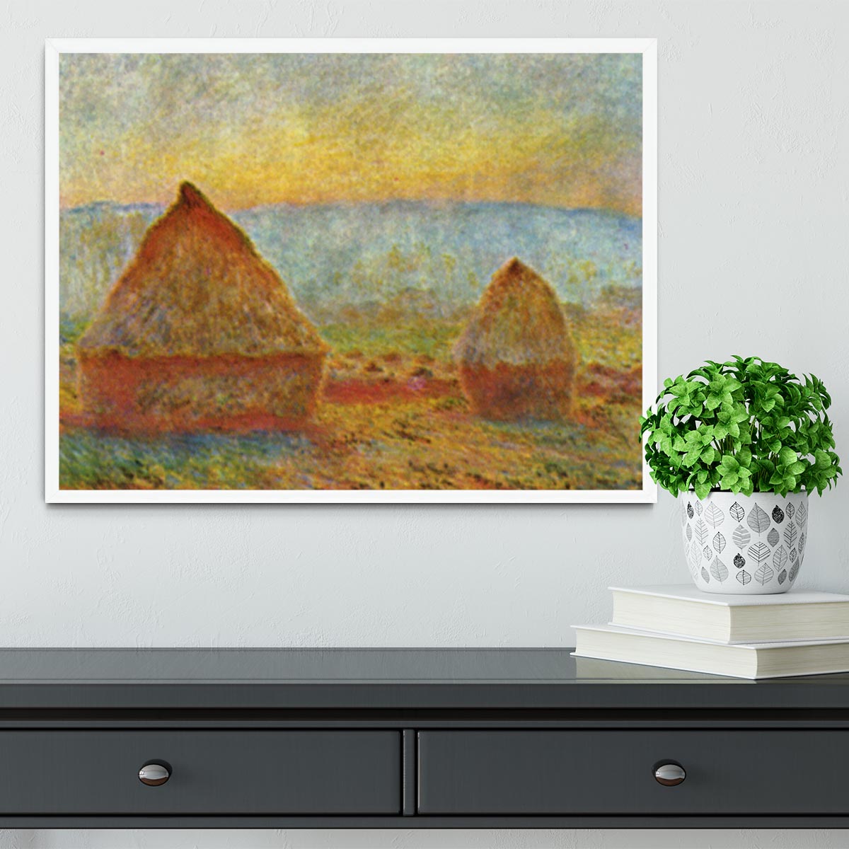 Haystack 1 by Monet Framed Print - Canvas Art Rocks -6