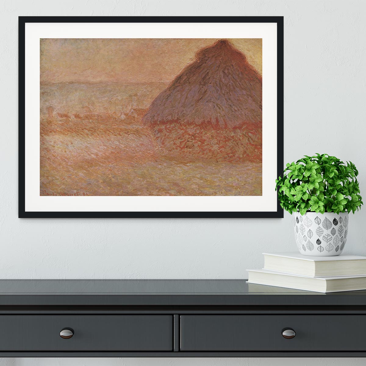 Haystacks at sunset by Monet Framed Print - Canvas Art Rocks - 1