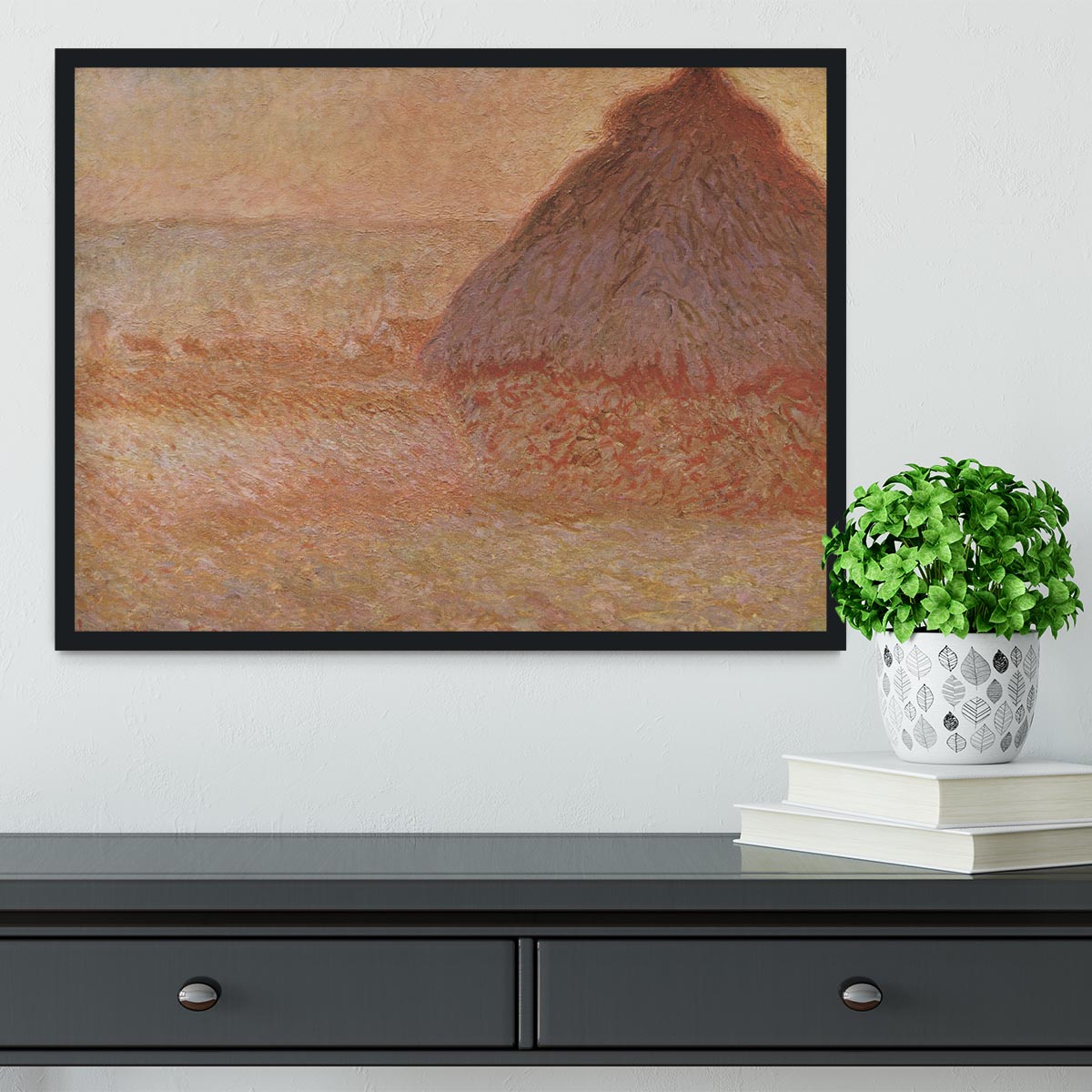 Haystacks at sunset by Monet Framed Print - Canvas Art Rocks - 2