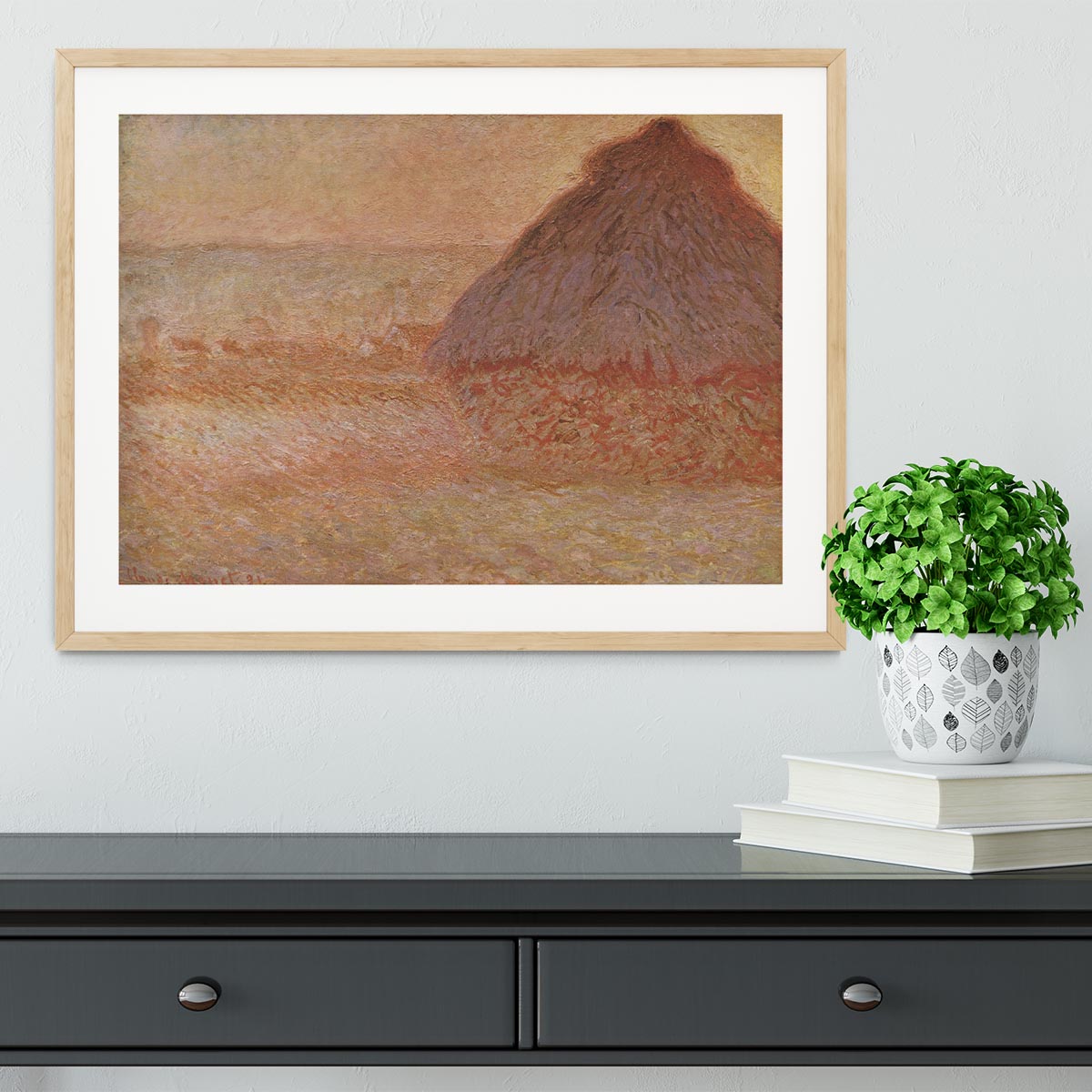 Haystacks at sunset by Monet Framed Print - Canvas Art Rocks - 3