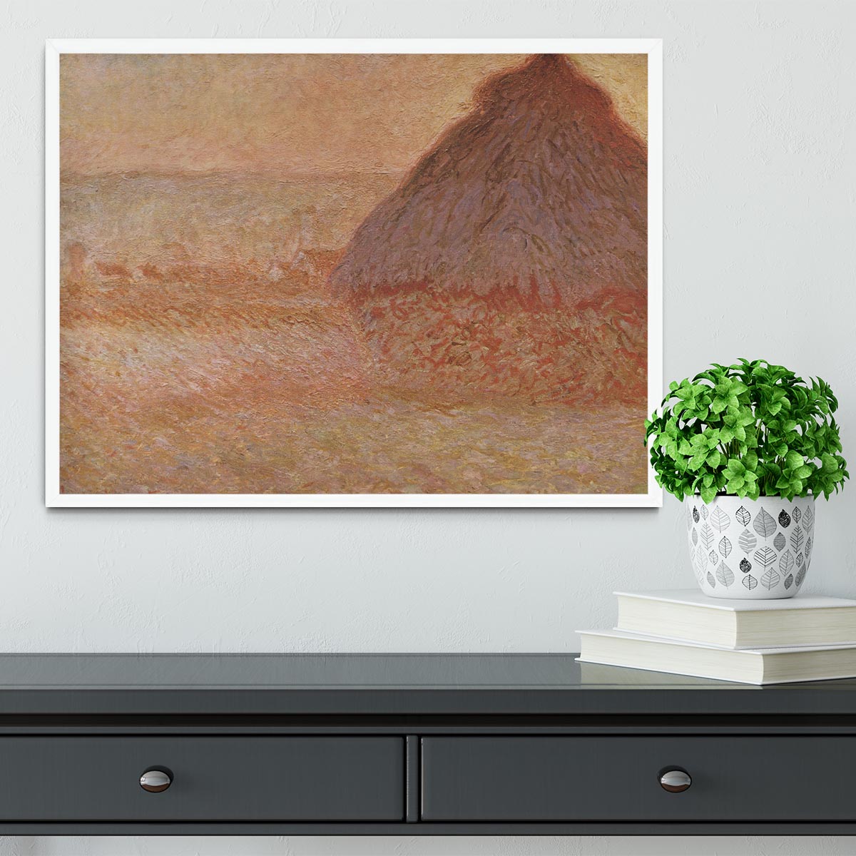 Haystacks at sunset by Monet Framed Print - Canvas Art Rocks -6