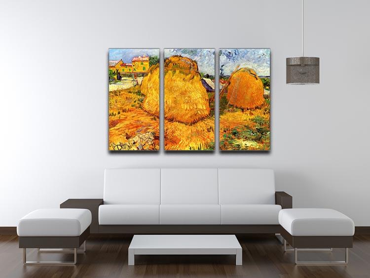 Haystacks in Provence by Van Gogh 3 Split Panel Canvas Print - Canvas Art Rocks - 4