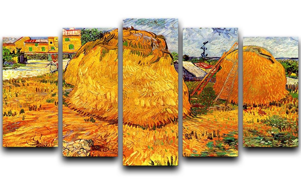 Haystacks in Provence by Van Gogh 5 Split Panel Canvas  - Canvas Art Rocks - 1
