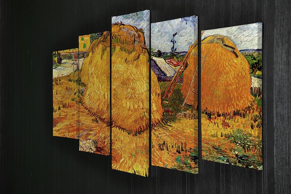 Haystacks in Provence by Van Gogh 5 Split Panel Canvas - Canvas Art Rocks - 2