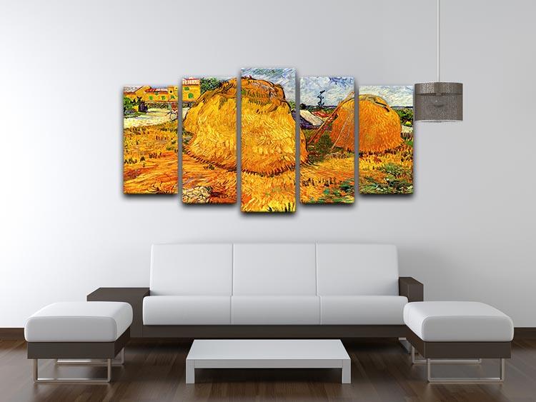 Haystacks in Provence by Van Gogh 5 Split Panel Canvas - Canvas Art Rocks - 3