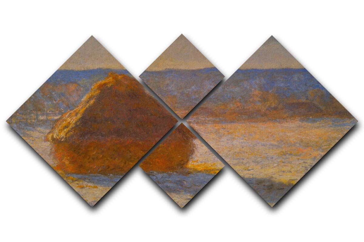 Haystacks in Snow by Monet 4 Square Multi Panel Canvas  - Canvas Art Rocks - 1