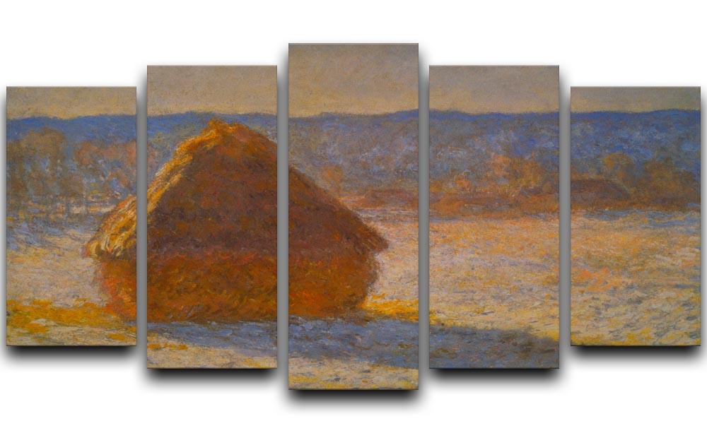 Haystacks in Snow by Monet 5 Split Panel Canvas  - Canvas Art Rocks - 1