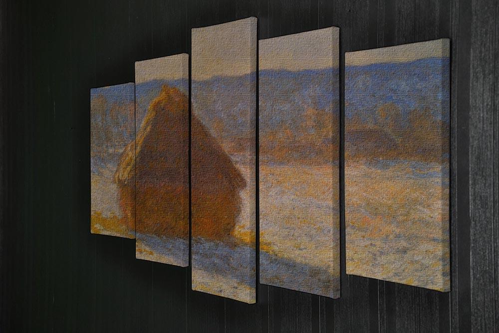 Haystacks in Snow by Monet 5 Split Panel Canvas - Canvas Art Rocks - 2