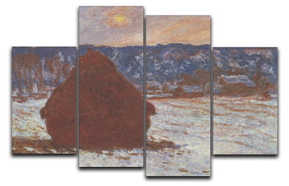 Haystacks snow covered the sky by Monet 4 Split Panel Canvas  - Canvas Art Rocks - 1