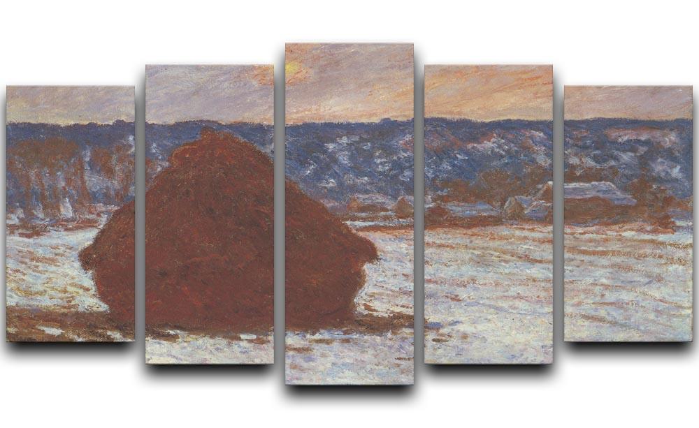 Haystacks snow covered the sky by Monet 5 Split Panel Canvas  - Canvas Art Rocks - 1