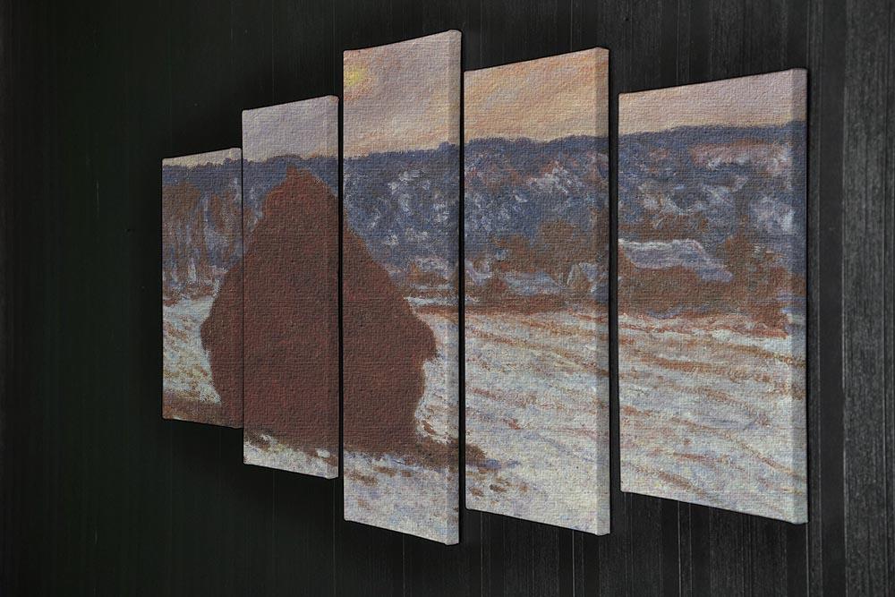 Haystacks snow covered the sky by Monet 5 Split Panel Canvas - Canvas Art Rocks - 2