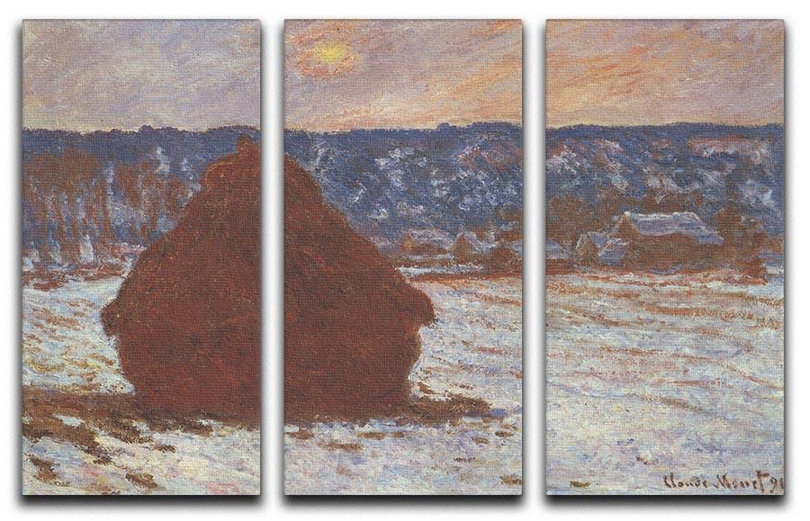 Haystacks snow covered the sky by Monet Split Panel Canvas Print - Canvas Art Rocks - 4