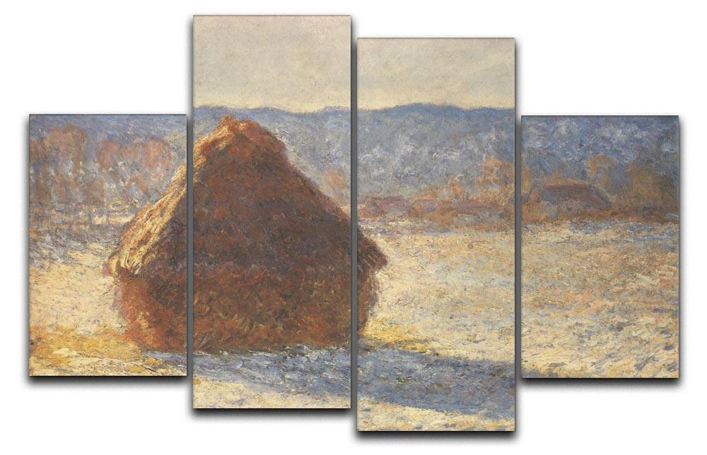 Haystacks snow morning by Monet 4 Split Panel Canvas  - Canvas Art Rocks - 1