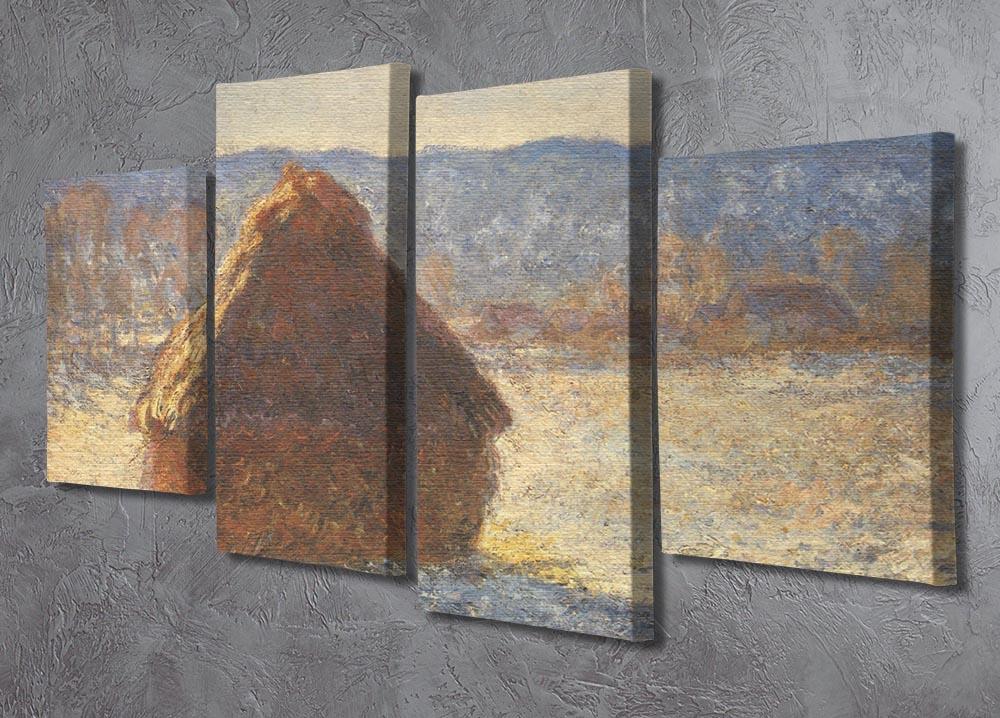 Haystacks snow morning by Monet 4 Split Panel Canvas - Canvas Art Rocks - 2