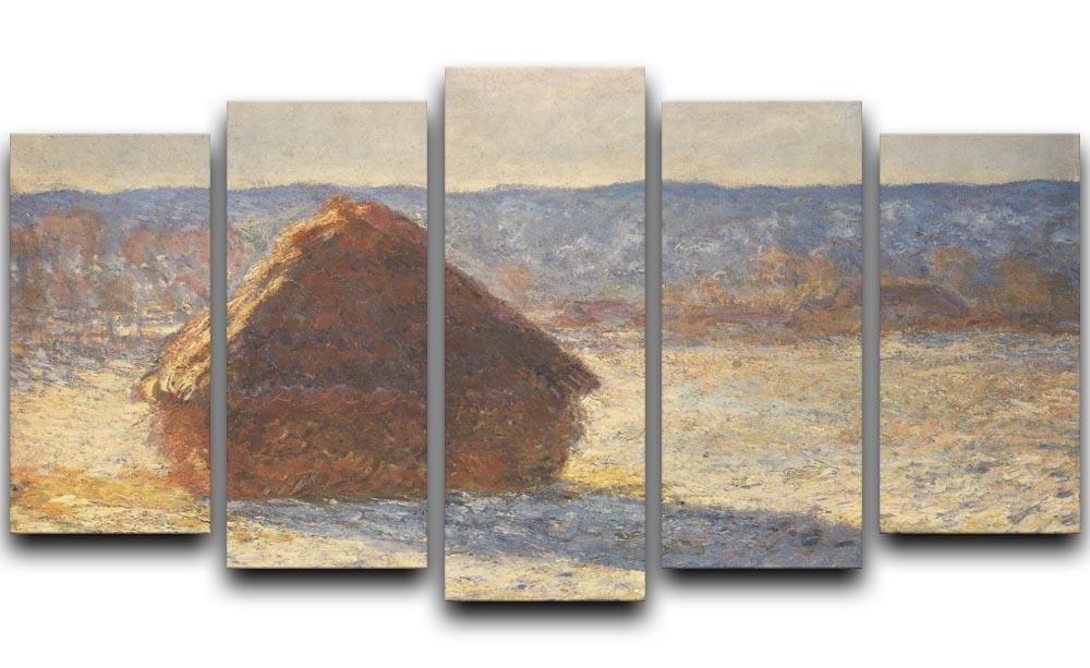 Haystacks snow morning by Monet 5 Split Panel Canvas  - Canvas Art Rocks - 1