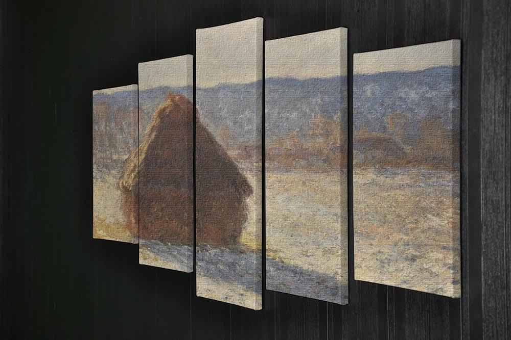 Haystacks snow morning by Monet 5 Split Panel Canvas - Canvas Art Rocks - 2