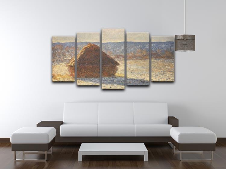 Haystacks snow morning by Monet 5 Split Panel Canvas - Canvas Art Rocks - 3
