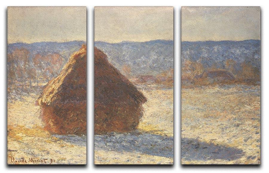 Haystacks snow morning by Monet Split Panel Canvas Print - Canvas Art Rocks - 4