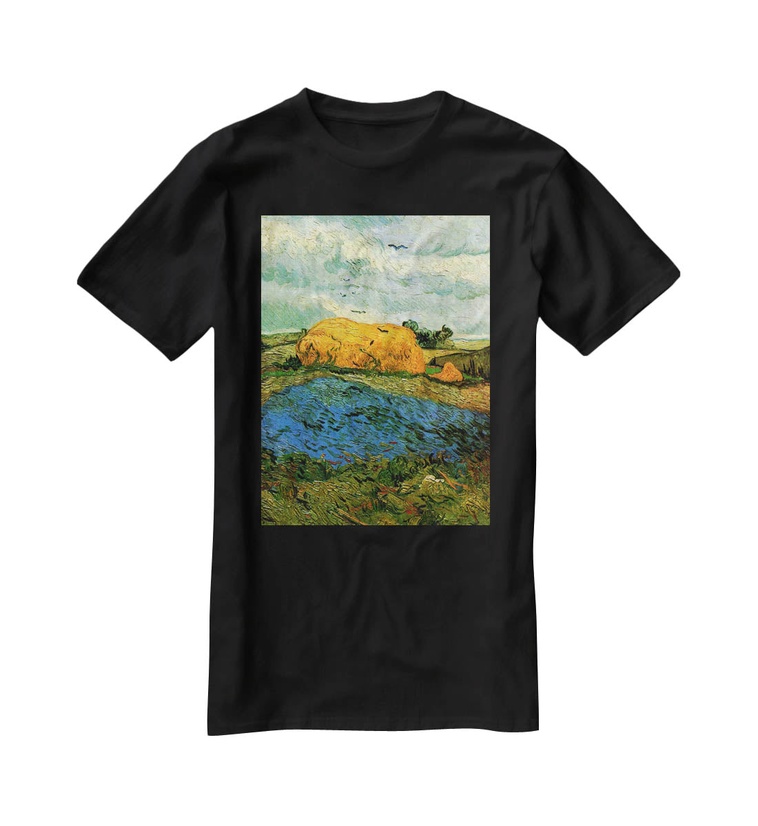 Haystacks under a Rainy Sky by Van Gogh T-Shirt - Canvas Art Rocks - 1