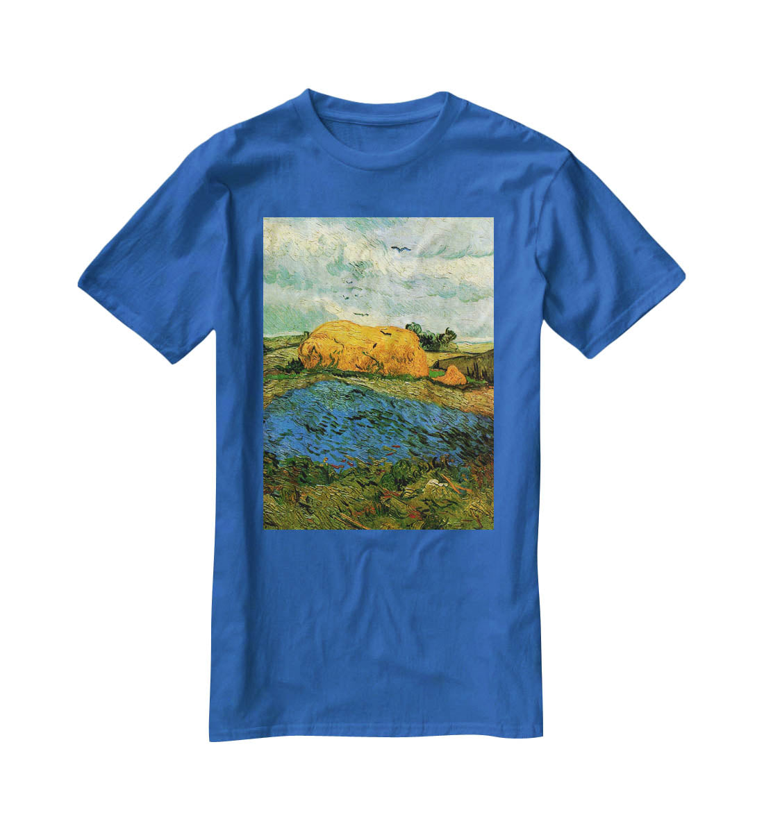 Haystacks under a Rainy Sky by Van Gogh T-Shirt - Canvas Art Rocks - 2