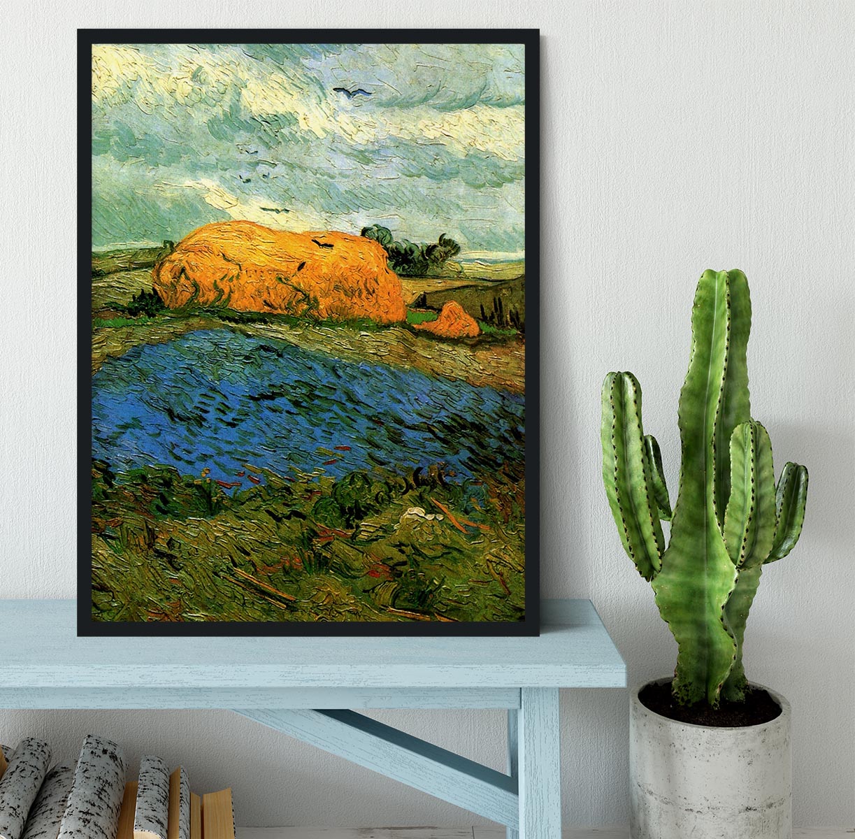 Haystacks under a Rainy Sky by Van Gogh Framed Print - Canvas Art Rocks - 2