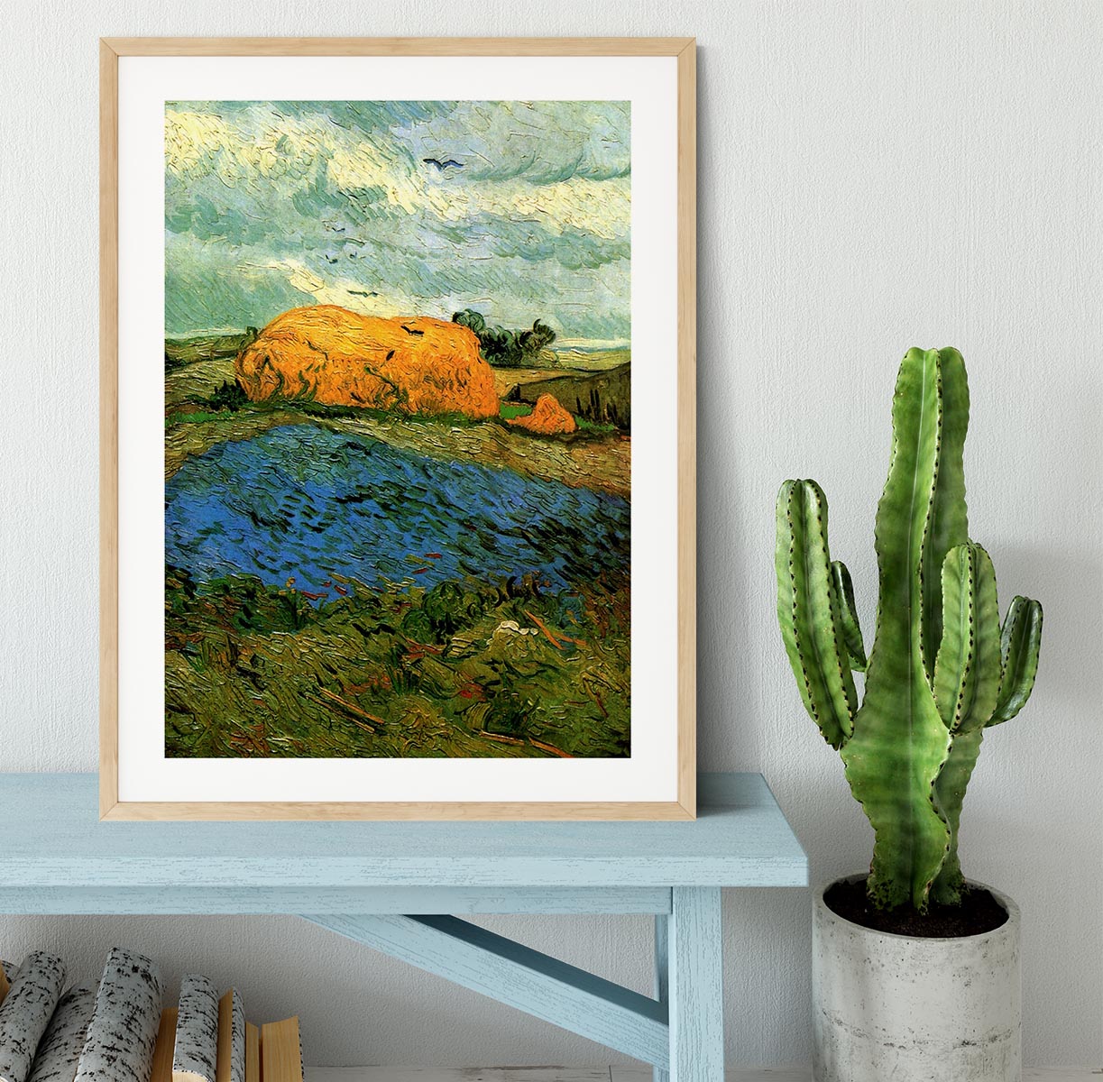 Haystacks under a Rainy Sky by Van Gogh Framed Print - Canvas Art Rocks - 3