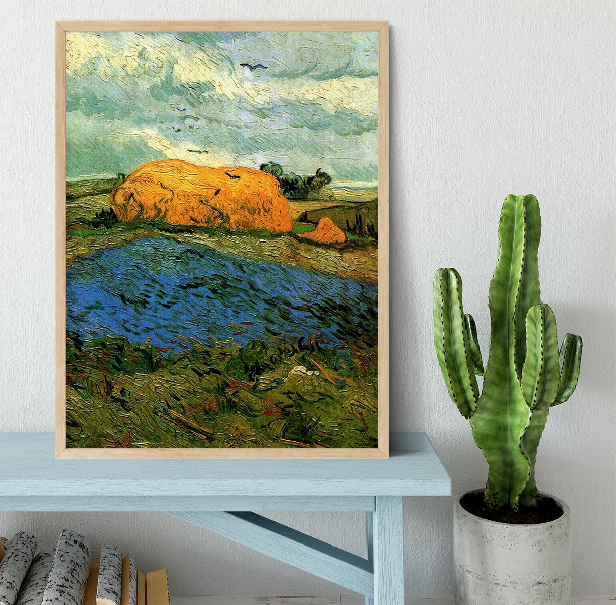 Haystacks under a Rainy Sky by Van Gogh Framed Print - Canvas Art Rocks - 4
