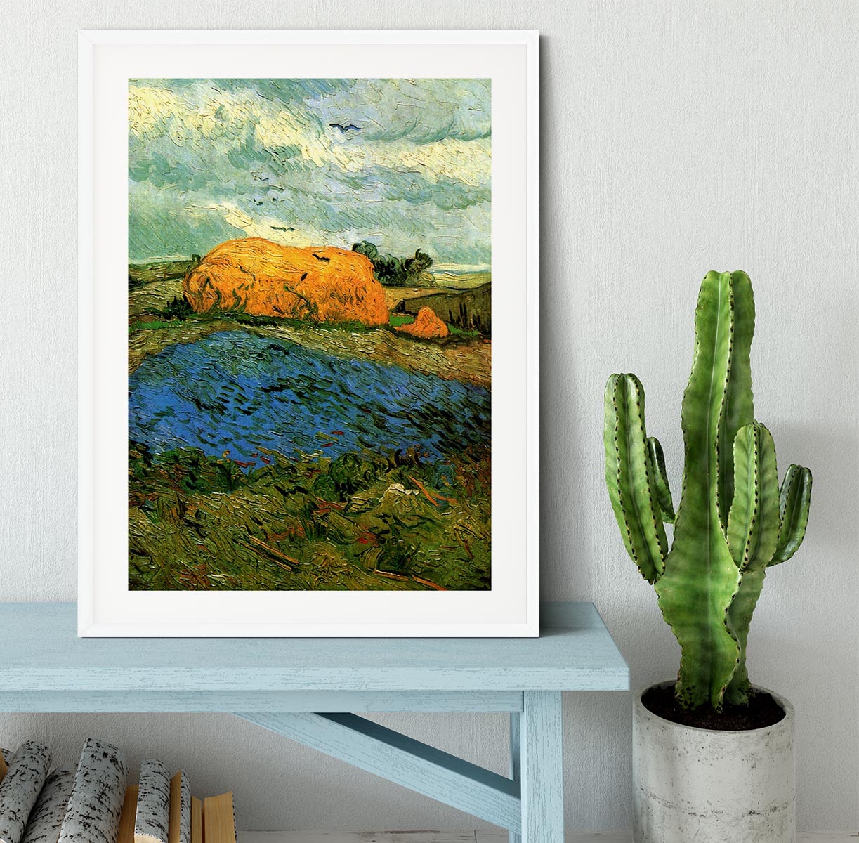 Haystacks under a Rainy Sky by Van Gogh Framed Print - Canvas Art Rocks - 5