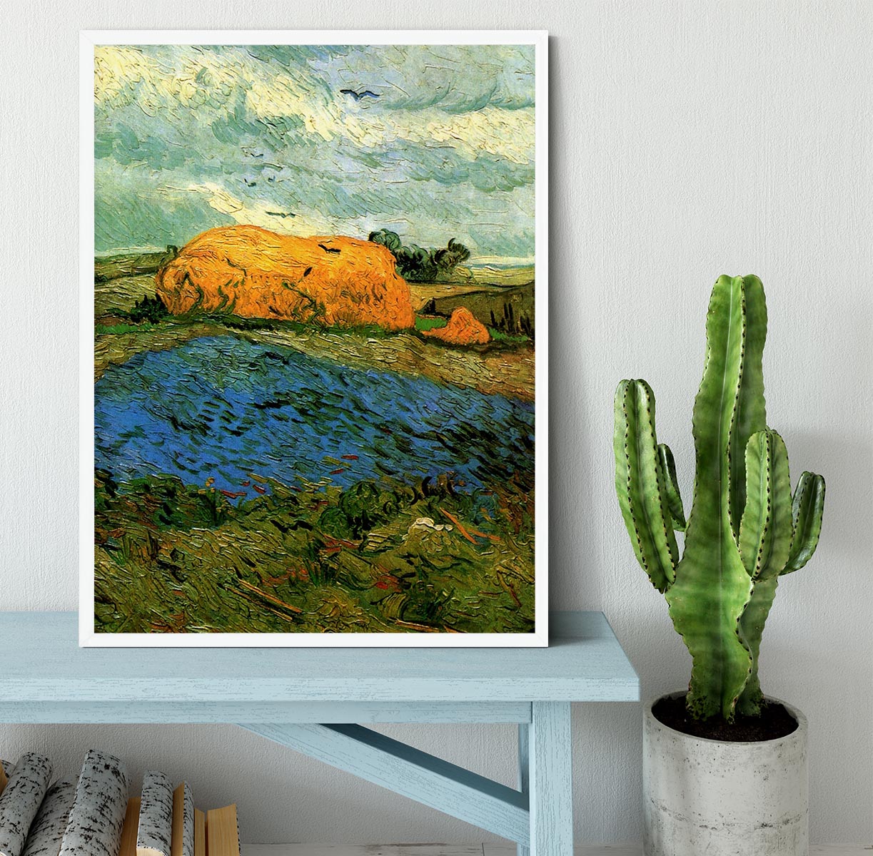 Haystacks under a Rainy Sky by Van Gogh Framed Print - Canvas Art Rocks -6