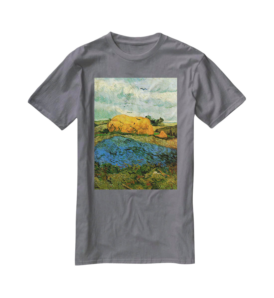 Haystacks under a Rainy Sky by Van Gogh T-Shirt - Canvas Art Rocks - 3