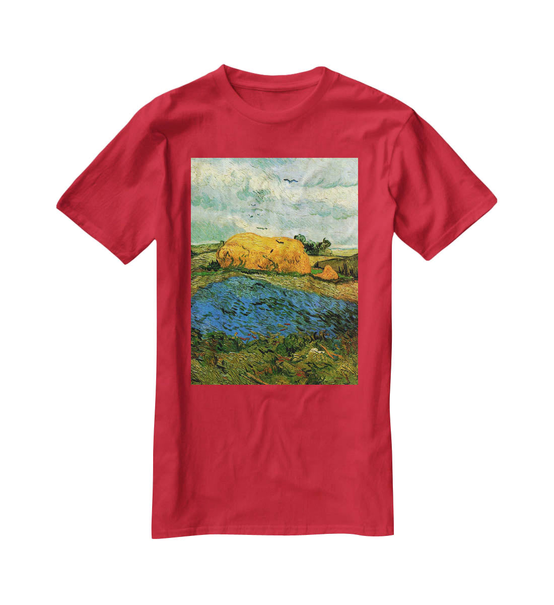 Haystacks under a Rainy Sky by Van Gogh T-Shirt - Canvas Art Rocks - 4