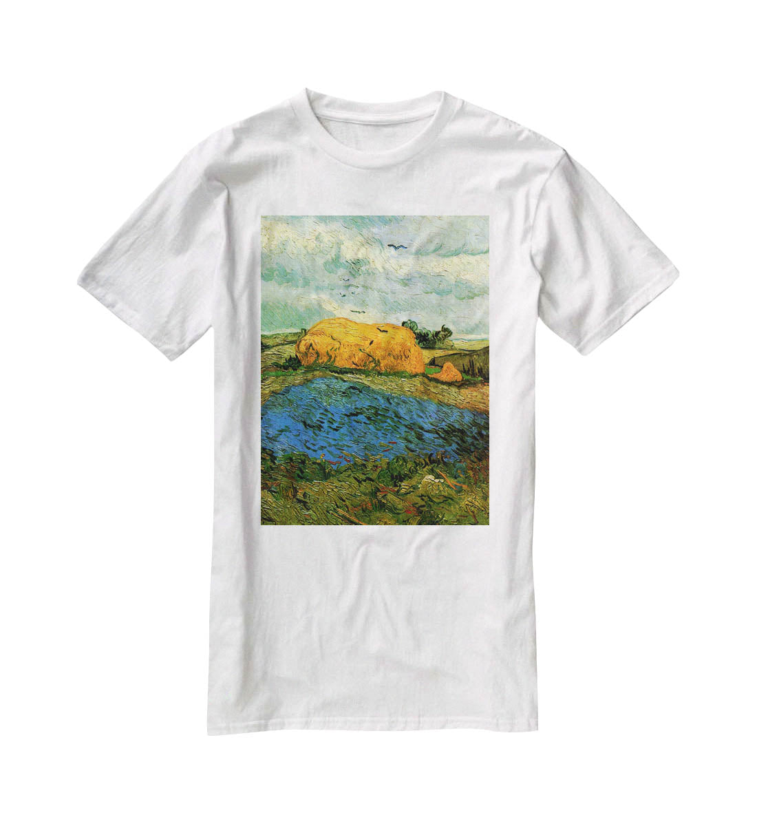 Haystacks under a Rainy Sky by Van Gogh T-Shirt - Canvas Art Rocks - 5