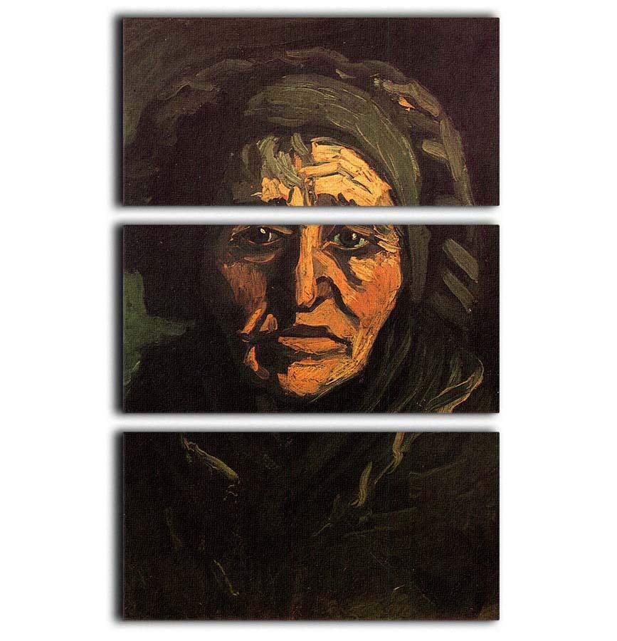 Head of a Peasant Woman with Greenish Lace Cap by Van Gogh 3 Split Panel Canvas Print - Canvas Art Rocks - 1